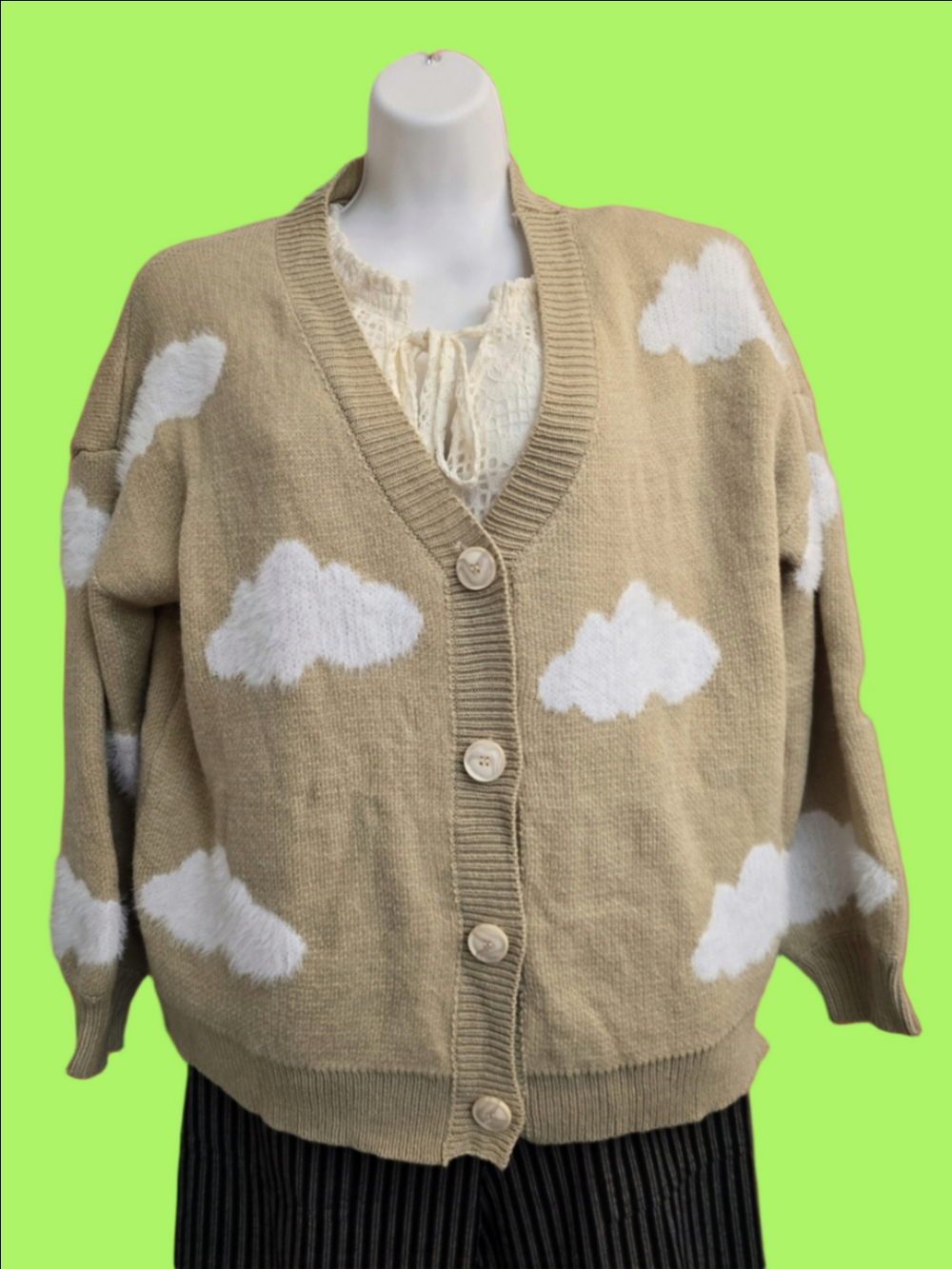 SHEIN Beige Cloud Print Button-Up Cardigan